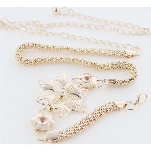 Women Designer Flowers Gold Waist Chain Belt Woman Dress Metal Golden Silver Sun Belt Fashion Ladies Luxury Belts
