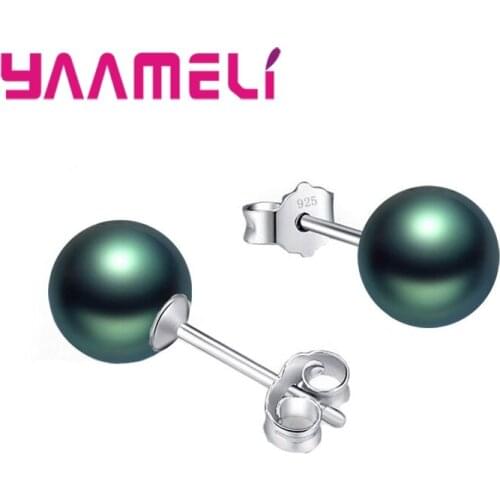 Big Sale Woman Classic Beads Earrings 925 Sterling Silver Stu Earrings For Party Fashionable Dark Green Earrings