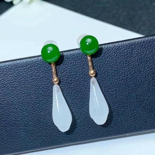 SHILOVEM 18k yellow gold real Natural white Jasper drop earrings classic fine Jewelry women wedding gift new plant mymz66000hby