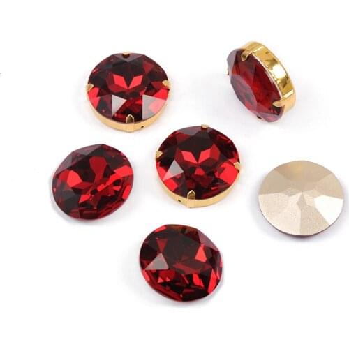 Siam Round Big stones shiny Crystals Strass Sew On stones with Gold Silver copper claw rhinestones for Garment dress bags