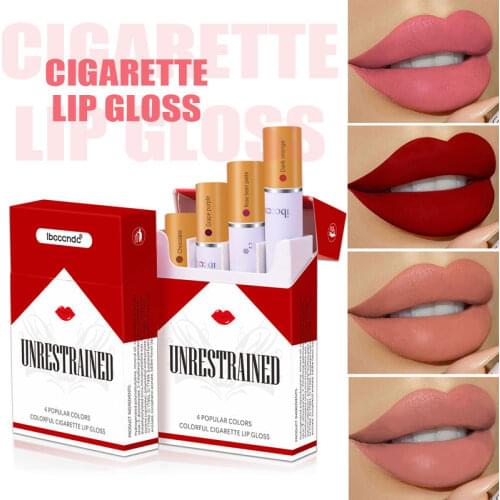 Cigarette Lip Gloss Set 4 Colors Matte Long Lasting Waterproof Velvet Lip Glaze Nude Lip Tints Tube Red Lips Makeup Cosmetic