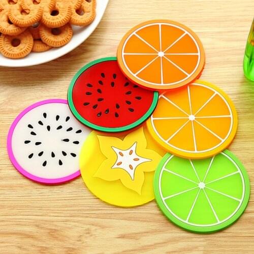 Cute Fruit Coaster Shape Silicone Cup Pad Non Slip Pad Bowl Mat Heat Insulation Lemon Orange Watermelon Fruit Coaster Cup Shaped