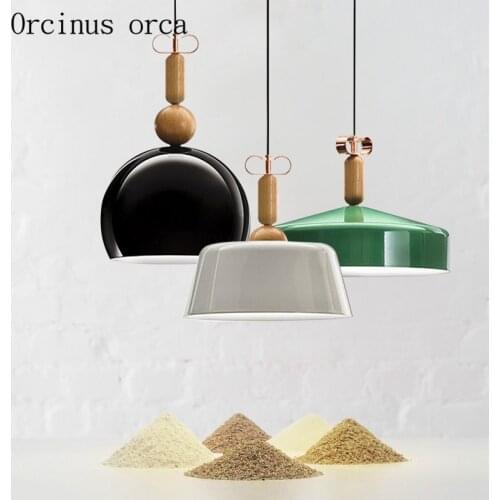 Nordic modern minimalist single head solid wood chandelier bedroom restaurant bar creative personality iron color pendant lamp