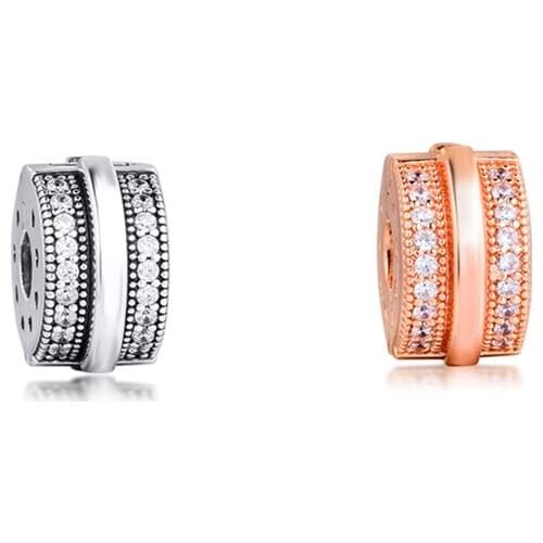 Sparkling Pave Lines & Logo Clip Charms For Jewelry Making Fits Original Silver Bracelets acsesoris for women DIY Beads Jewelry