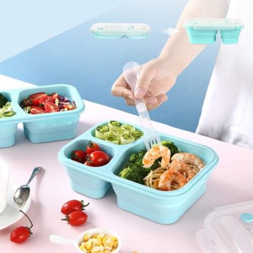 Outdoor folding silicone microwave fresh-keeping portable grid lunch bento box storage kawaii collapsible food container