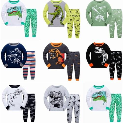 Spring Autumn Fall Pajamas Dinosaur Child Boy Loungewear Kids PJS Home Wear Teenagers Animal Clothing Lounge Set Suit