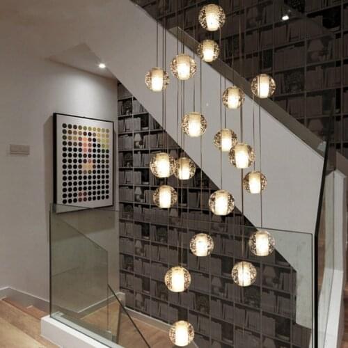 Villa Duplex Apartment Modern Crystal Glass Ball LED Pendant Fixtures Multiple Staircase Lamps Bar Hanging Lamp For Hotel