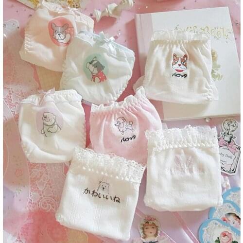 Japanese Lolita girls love pure cotton lace lace rabbit bear embroidery white low waist underwear fat times GZXM