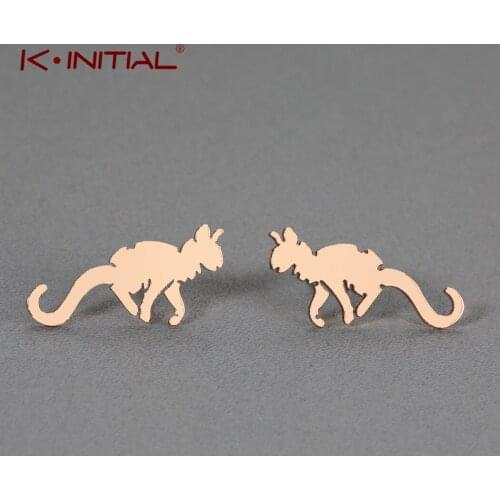 Kinitial Gold Silver Color Metal Animal Kitten Earings Cat Stud Earrings for Women Fashion Jewelry Statement Pet Femme Gift