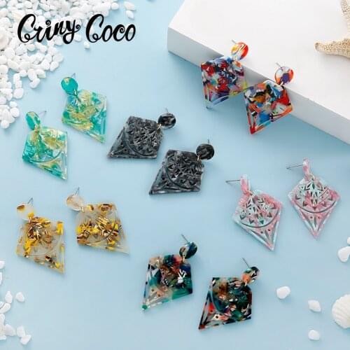 Cring Coco Womens Hawaiian Drop Earring Acrylic Jewelry Earrings Trendy Geometric Birthday Gift for Women Girls Pink Green Red