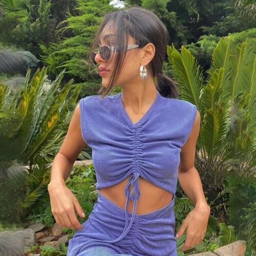 Tinastyle Drawstring Hollow Out Sexy Summer Dress For Women Short Sleeve Bodycon Mini Dress Vestidos Pleated Skinny Casual Dress