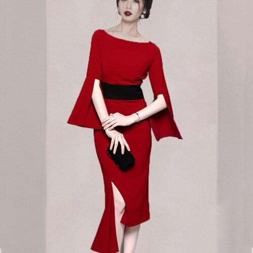 2021 Spring New Runway Long Dress Women Elegant Sashes Lantern Sleeve Stand Collar Flowers Red Fashion Chirstmas Dress