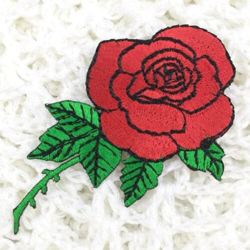 1Pcs Handmade Red Roses Flower Patches Embroidered Iron On Patch For Clothing Sticker Badge Paste For Clothes Bag Pants BT200