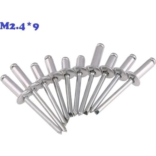 1000pcs/Lot Aluminum M2.4*9 2.4X9MM Domed round head pop rivets open end round head rivets decoration rivets metal fastners