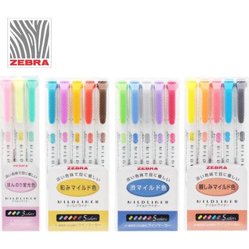 3/5pcs Japan ZEBRA WKT7 Mildliner Light Double-headed Highlighter Set Color Drawing Marker Pen for School Office Supplies