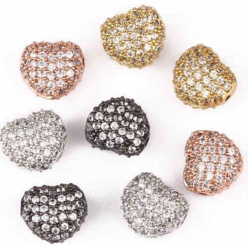 3pcs/lot Metal CZ Brass Micro Pave Love Heart Cubic Zirconia Spacer Beads For Jewelry Making Mens Bracelet Charms Accessories