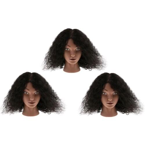 3x Afro Cosmetology Silicone Practice Training Mannequin Head Doll Human Hair
