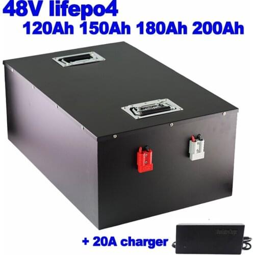 Lifepo4 battery 48v 120Ah 150Ah 180Ah 200Ah High power 5000w 10000w for RV EV motor solar energy UPS ebike AGV + 20A charger