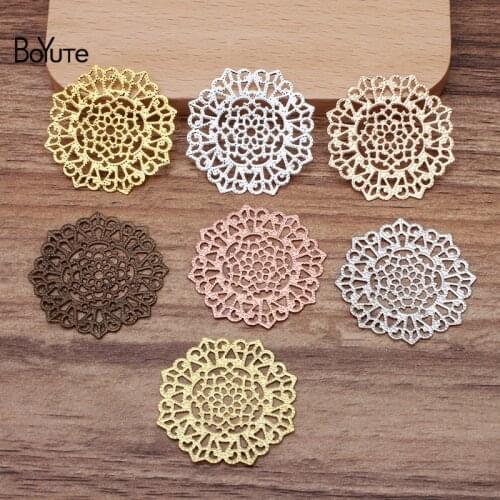 BoYuTe (100 Pieces/Lot) 32MM Metal Brass Filigree Flower Accessories Diy Jewelry Making Hand Made Materials Wholesale