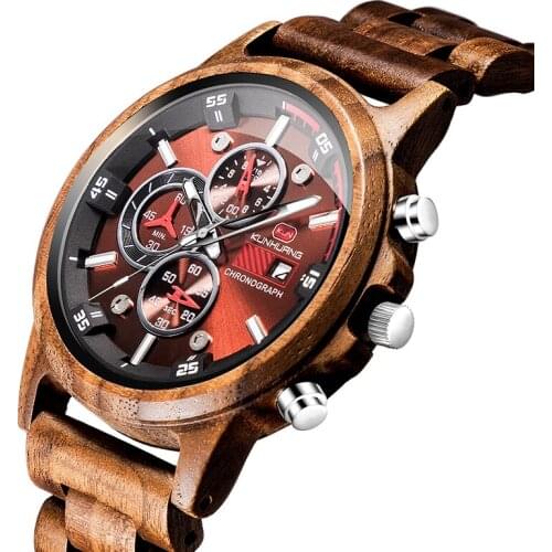 Wooden Watch Mens Watches Multi-Function Sports Wooden Men Quartz Wristwatches Commemorative Gift Watch Reloj Hombre Relogio