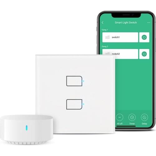 NO Neutral Required BroadLink TC3-EU Glass Panel 2-Way Smart Light Switch for Alexa and Google Home Voice Control