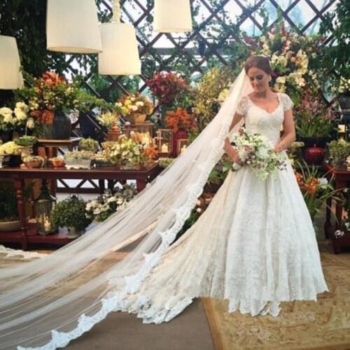 White/ivory one Layers 3.5M Luxury Length Applique Lace Soft Tulle wedding veil bridal veils with comb Wedding Accessories