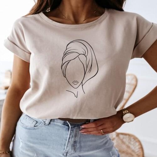 Women Face Art Print T Shirt Minimalist Short Sleeve O-Neck Cotton T-Shirt Summer Woman Harajuku Casual Loose Clothing Tees Tops
