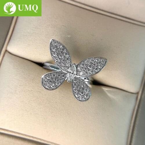 UMQ 925 Sterling Silver Butterfly finger Rings Sparking Full High Carbon Diamond Engagement party jewelry Girls Rings Gift