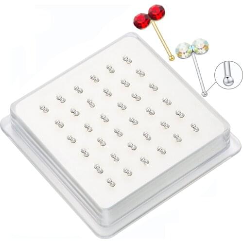 36 Pcs/Lot 925 Sterling Silver Nose Studs Double Shiny Crystal Nose Piercing Rings Mix Colors Body Piercing Nariz Jewelry Aros