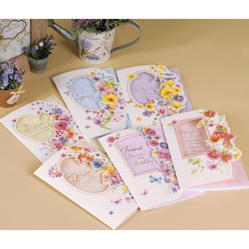 Beautiful flower friend birthday greeting cards with envelope gift floral message cards