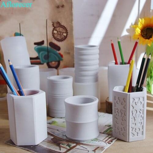 Creative Pen holder Silicone mold for Concrete Cement tabletop storage Multi-functional pen container forms plaster clay mold