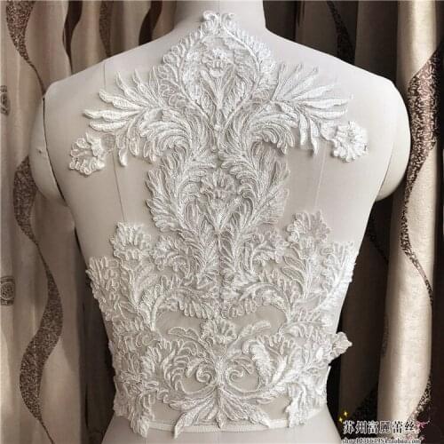 1Pc Ivory Lace Applique Big Neckline Collar Appliques Embroidery Lace Trim Fabric Cloth Sewing Patchwork DIY Craft