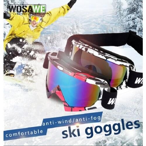 WOLFBIKE Pro Outdoor Sports Ski Goggles Color Lens UV400 Anti-fog skiing men women snow glasses with Elastic Band Holding Bag