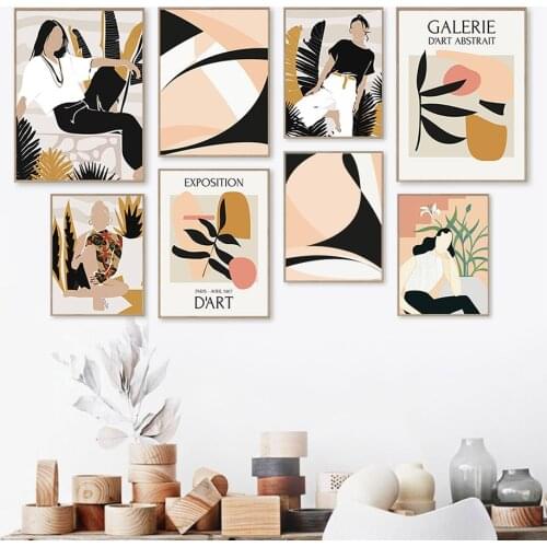 Fashion Vintage Girl Abstract Plant leaf Wall Art Canvas Painting Nordic Posters And Prints Wall Pictures For Living Room Decor