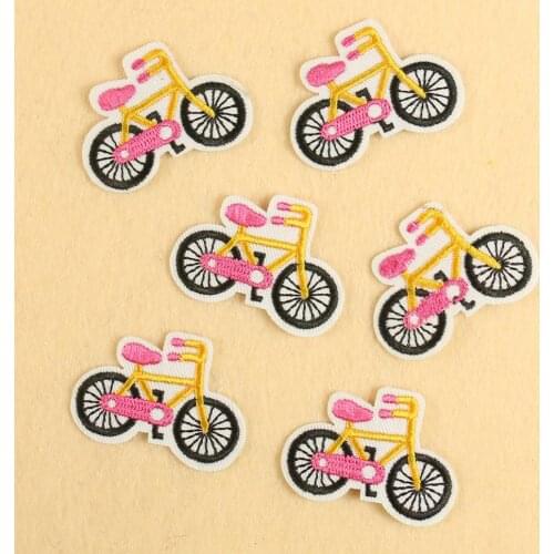 Cartoon Cute Pink Yellow Bicycle Embroidery Cloth Stickers Badge Iron On Stickers Patches For Individual Clothing Stickers