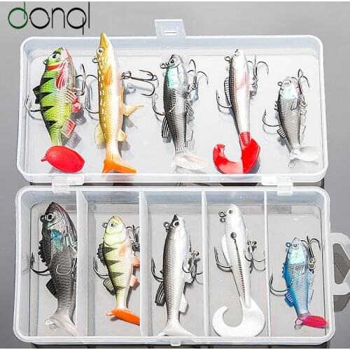 DONQL Soft Fishing Lure Kit High Quality Bait Set 15g 13g 10g 9g 8g Artificial Silicone Bass Baits With Treble Hooks Box Fishing