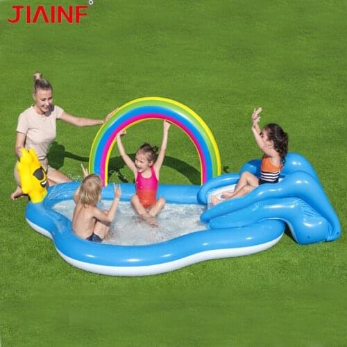Inflatable Swimming Pool With Slide Rainbow Water Park For Children Summer Play Water Mat Lawn Games Removable Paddling Pools