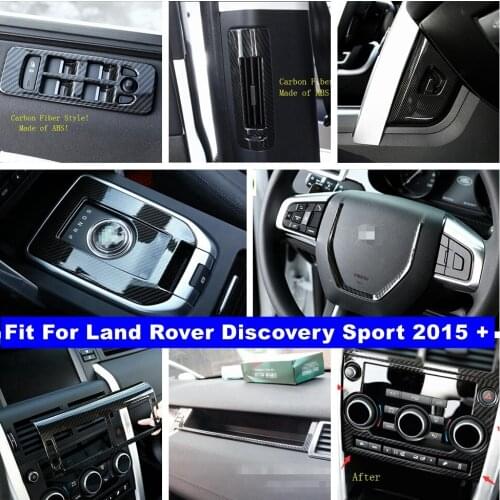 Carbon Fiber Look Interior Refit Kit Pillar B Air AC / Lift Button Panel Cover Trim For Land Rover Discovery Sport 2015 - 2020