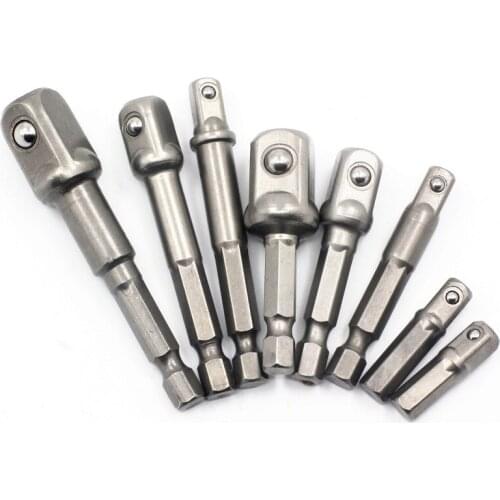 8pcs/Set Chrome Vanadium Steel Socket Adapter Hex Shank To 1/4" 3/8" 1/2" Extension Drill Bits Bar Hex Bit Set Power Tools