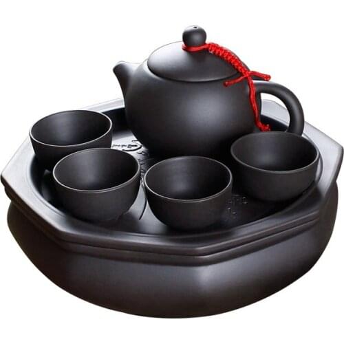Portable purple sand Kung Fu travel tea set complete set of ceramic outdoor car traveling small tea tray teapot teacup