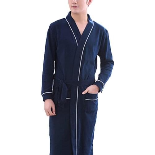 Casual Men Soft Color Block Pockets Long Sleeve Bath Robe Home Gown Sleepwear