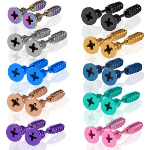 1PC Punk Fashion Gold Black Color Stainless Nail Screw Stud Earring for Women & Men Helix Ear Piercings Fashion Jewelry