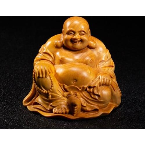 Boxwood 6cm 8cm Maitreya Sculpture Wood Carving Buddha Statue Collection Home Decor