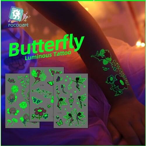 Luminous Fairy Tattoos Butterfly Flowers Temporary Body Stickers Disposable Children Party Makeup Fake Tatoo Glowing Taty Kids