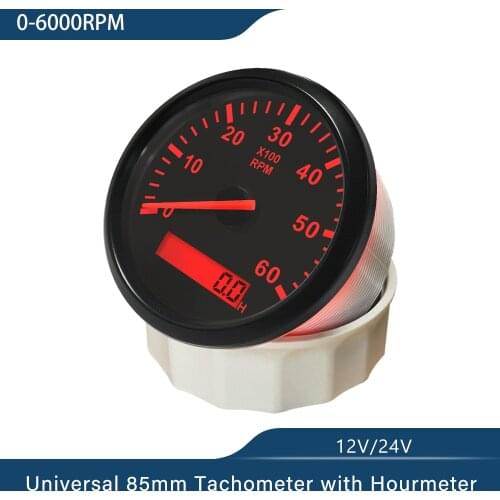 New 3-8K RPM Tacho Tachometer Gauge REV Counter With Hour Meter 85mm Gasoline Diesel 12V 24V Red Backlight