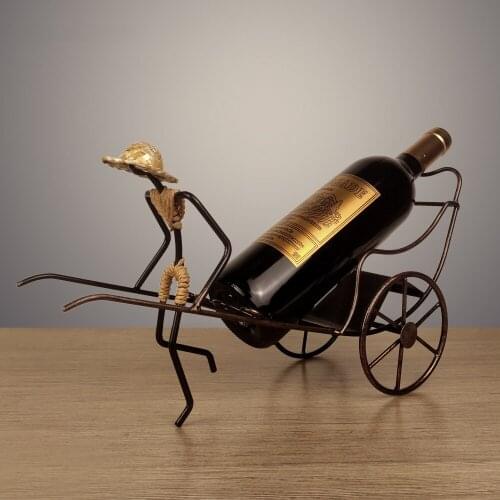 Nostalgic Style Rickshaws Wine Rack Retro Iron Art Wine Bottle Holder Display Rack Shelf Home Bar Desktop Furnishing Decoration