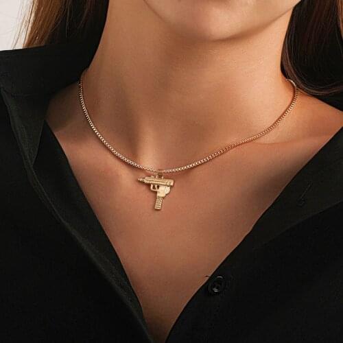 Vintage Creative Alloy Gun Pendant Necklace for Women Simple Chains Choker Colar Geometric Clavicle Necklace Jewelry Kolye