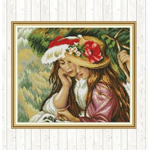Girls Cross Stitch Fabric 14CT 11CT Counted Printed on Canvas DMC Embroidery Kit Room Decoration DIY for Needlework Hand Crafts