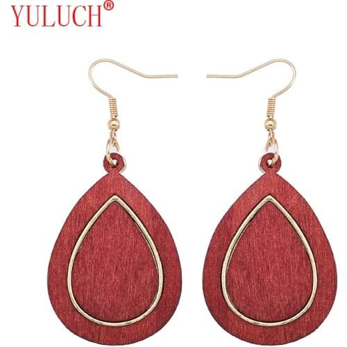 YULUCH 2018 New Design Popular Zinc Alloy Inlaid Wooden Water Drops for Fashion African Women Jewelry Party Gift Earrings