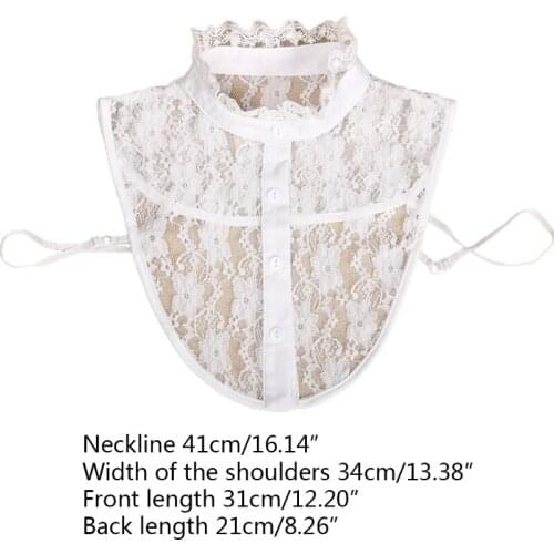 Women Ruffles Stand False Collar Dickey Hollow Out Floral Lace Half Shirt Blouse Q1QA